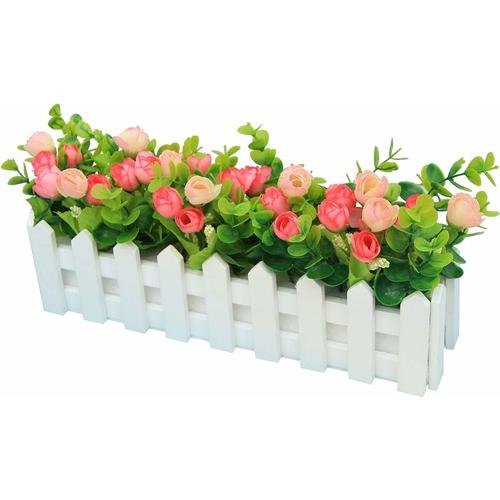 Roses Kunstpflanzen mit Zaun Künstliche Kunstblumen mit Topf Simulation Topfpflanzen Bonsai
