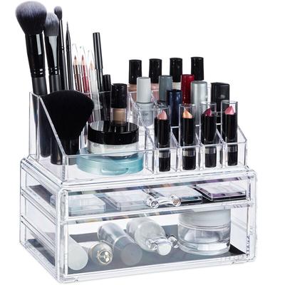 Make-Up Organizer mit 2 Schubladen, Kosmetik-Aufbewahrung für Schminke, Lippenstifthalter Acryl,