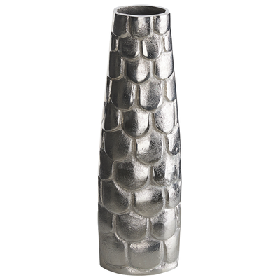 Blumenvase Silber Aluminium 47 cm mit Schuppen Struktur Handgemacht schmal hoch Deko Accessoires Wohnzimmer Schlafzimmer