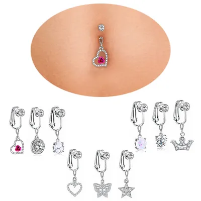1PC Faux Belly Ring Fake Piercings Heart Clip On Umbilical Non Navel Fake Pircing Butterfly