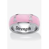 Women's Stainless Steel And Pink Enamel Breast Cancer Awareness Ribbon "Serenity Courage Strength" Inscribed by PalmBeach Jewelry in White (Size 9)