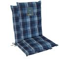 LILENO HOME Garden Chair Cushions as [Set of 2] - High-Backed Chair in Checked Blue - Comfortable Loungers as Seat Cushions for Garden Furniture - Chair Cushions for Garden Chairs and Folding Chairs