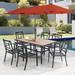 Lark Manor™ Alyah Rectangular 6 - Person 60" Long Outdoor Dining Set w/ Umbrella Plastic/Metal in Red | 60 W x 38 D in | Wayfair