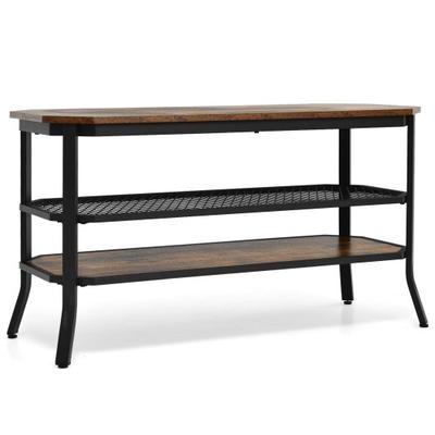 Costway 3-tier Console Table TV Stand with Mesh Storage Shelf-Rustic Brown