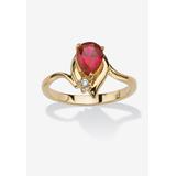 Women's Yellow Gold Plated Simulated Birthstone And Round Crystal Ring Jewelry by PalmBeach Jewelry in Ruby (Size 10)