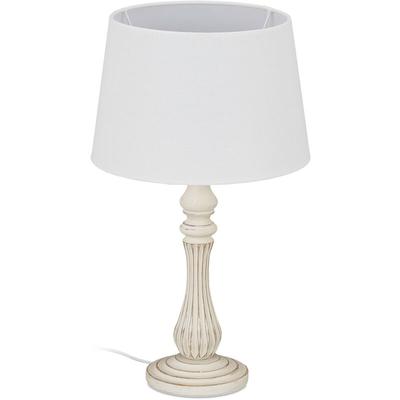 Relaxdays - Tischlampe Landhausstil, E14 Fassung, Stoff & Holz, Wohn- & Schlafzimmer, Image