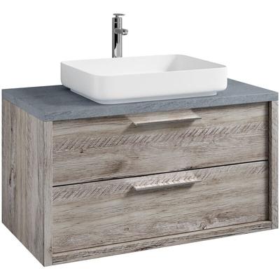 Badezimmer Badmöbel-Set Indiana 90cm - Eiche mit Gris - Unterschrank Schrank Waschbecken