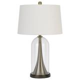 45 Inch Metal Table Lamp, Dimmer, Clear Glass Dome Base, Silver