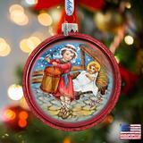 The Holiday Aisle® Drummer Boy Nativity Holiday Shaped Ornament Glass in Blue/Red/White | 3 H x 3 W x 2.5 D in | Wayfair