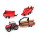 Bburago B18-31668 Massey Ferguson 8740S Bauerntraktor mit 3 Anhängern, 10 cm, Verschiedene Designs und Farben