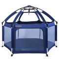 Baby Playpen, CutieClub Portable Playard Playpen with Safety Mattress for Infants and Babies, Best 6-Panel Kids Playpen with Anti UV Canopy for Indoor and Outdoor (Navy Blue)