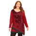 Plus Size Women's Layered Asymmetrical Tunic by Catherines in Classic Red Scroll (Size 1X)