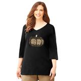 Plus Size Women's V-Neck High-Low Top by Catherines in Black Pumpkin Beads (Size 1X)