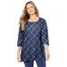 Plus Size Women's Easy Fit Squareneck Tee by Catherines in Navy Bias Plaid (Size 1X)