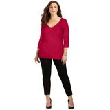 Plus Size Women's Curvy Collection Wrap Front Top by Catherines in Classic Red (Size 0XWP)