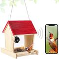 WCZZH Smart Bird Feeder, Outdoor Garden Bird Camera 1080p ，wooden Bird House With Drainage Holes. For Bird Watching Capture Photos ，attracts A Variety Of Outdoor Birds To Your Garden(128G, Red)