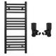 Myhomeware 400mm Wide Straight Black Heated Bathroom Towel Rail Radiator With Valves For Central Heating UK (With Black Angled Valves, 400 x 800mm (h))