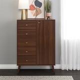 Prepac Milo Mid-Century Modern 5 Drawer Combo Dresser, Chest of Drawers With Door, Contemporary Bedroom Furniture