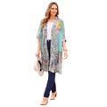 Plus Size Women's Luxe Georgette Long Kimono by Catherines in Turq Floral Paisley (Size 5X)