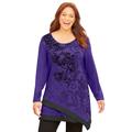 Plus Size Women's Layered Asymmetrical Tunic by Catherines in Dark Violet Scroll (Size 5X)