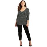 Plus Size Women's Curvy Collection Wrap Front Top by Catherines in Black Ivory Stripe (Size 1XWP)