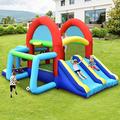 Maxmass Inflatable Bounce House, Kids Bouncy Castle with Dual Slides, Jumping Area, Climbing Wall and Basketball Hoop, Jumping Bouncer Playhouse for Indoor & Outdoor Party (Without Blower)