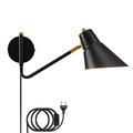 OOWOKS Indoor Swivel Wall Light with Switch Adjustable Long Arm Wall Lamp with Plug Reading Light Wall Bedside Lamp with Cable Metal Spray Paint Shade E27 Wall Spots for Bedroom Living Room,Black