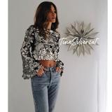 Zara Tops | Blogger's Fave! Zara Special Edition Sequin Crop Top Sz Xs Nwt | Color: Silver | Size: Xs