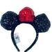 Disney Accessories | Disney Parks Minnie Mouse Black Sequin Ears Headband With Metallic Red | Color: Black/Red | Size: Os