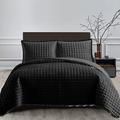 OZMIC Double Bedspreads and Throws - Reversible Embossed Comforter Set with Silk Border - 3 Pieces Quilted Bedspreads Double Bedding Set include 1 Bedspread + 2 Pillow Shams - Black Bed Throw