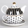 Grace's Tea Ware 3 Piece Porcelain Tea Set Porcelain China/Ceramic in Black/White | 5.75 H x 6.75 W x 6 D in | Wayfair G196-T41