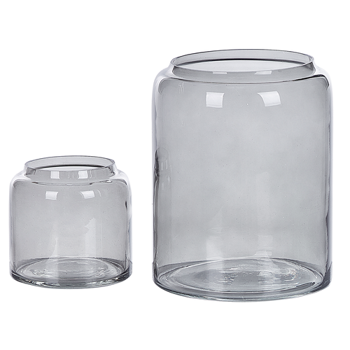 Dekovase 2er Set Grau / Transparent 11 / 20 cm aus Glas mit glänzender Oberfläche Wohnartikel Zubehör Dekogefäß Modern