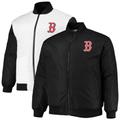 "Veste réversible en satin entièrement zippée pour hommes, blanc/noir, Boston Red Sox, entièrement zippée"