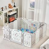 Brile Albott Baby Playpen Kid Activity Center Foldable Play Yard w/ Game Panel & Safety Gate Plastic in Gray | 25 H x 59 W x 59 D in | Wayfair