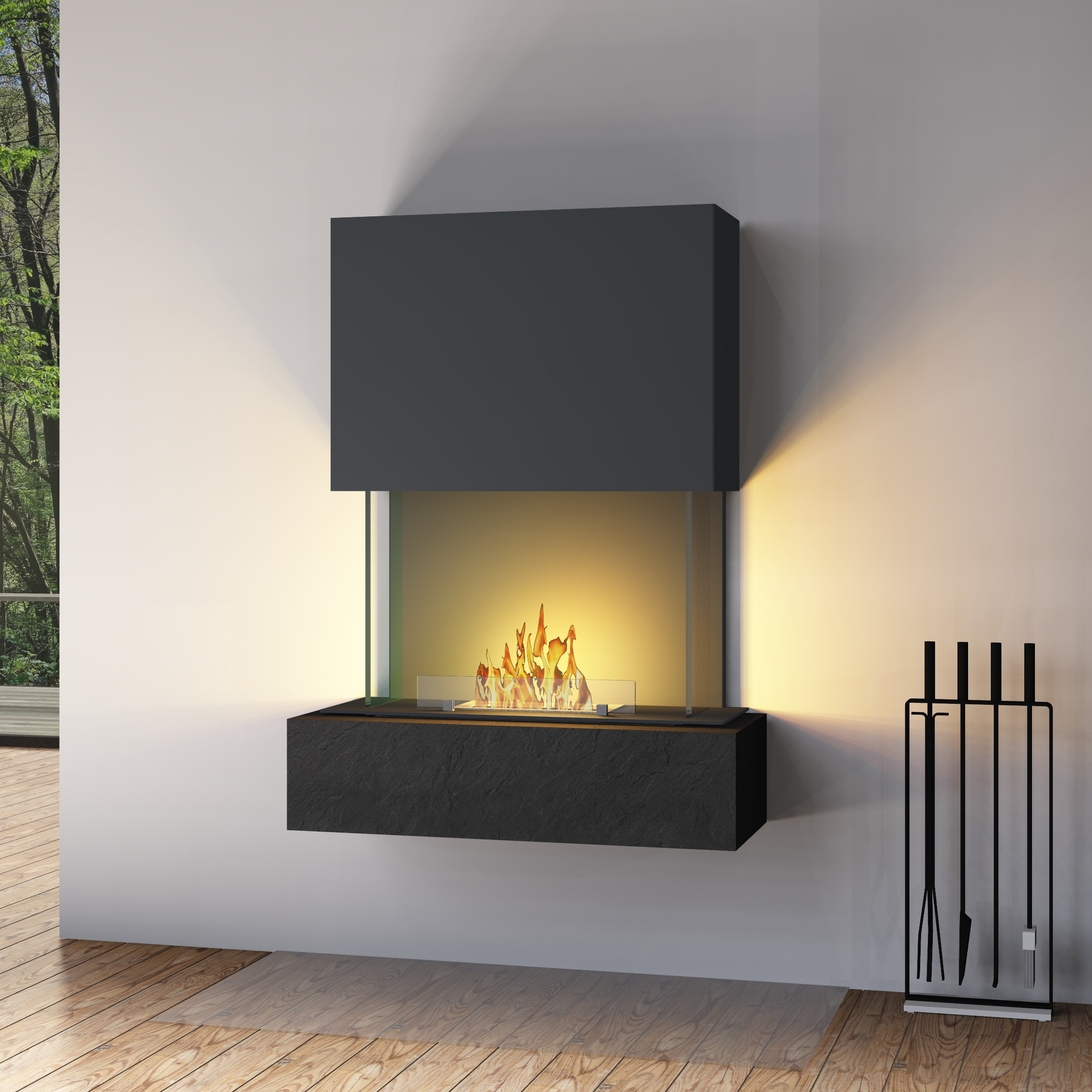 muenkel design Como [moderner Design Ethanolkamin]: Nero (Schiefer schwarz) - schwarz-grau - safety burner 290