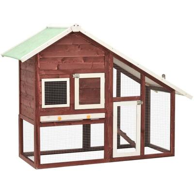 Kaninchenstall Mokka und Weiß 140x63x120 cm Tanne Massivholz Vidaxl