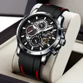 LIGE-Montre à quartz étanche pour homme avec bracelet en silicone chronographe militaire horloge