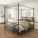 Queen Size Metal Canopy Bed with Underneath 12" Storage Space and Ornate European Style Headboard