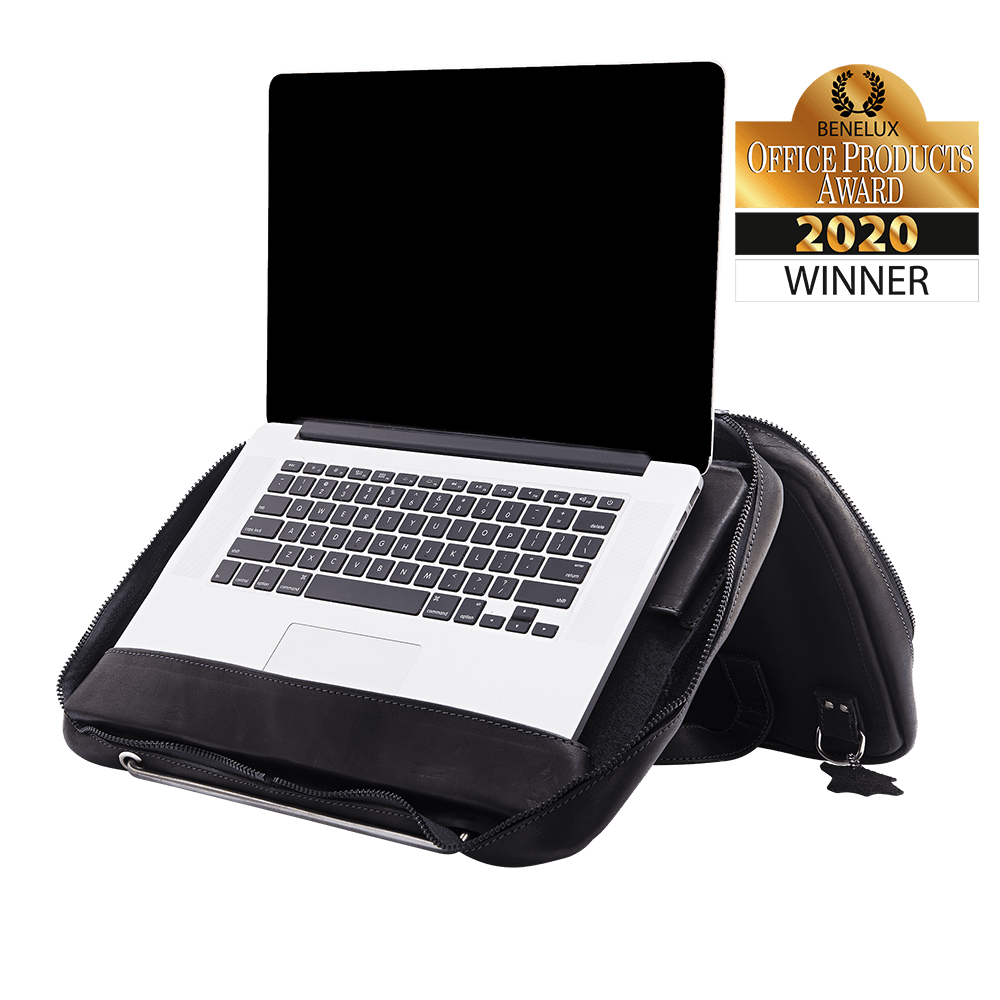 R-Go Tools R-Go Viva 15.6" Laptoptasche, Vollnarbenleder (LWG-Zertifizierung), Integrierter Laptop-Ständer, Schultergurt, Schwarz Image
