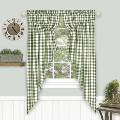 Buffalo Check Gathered Swag Window Curtain Pair by Achim Home Décor in Sage