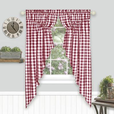 Buffalo Check Gathered Swag Window Curtain Pair by Achim Home Décor in Burgundy