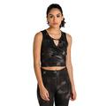 PUMA Damen Studio AOP Crop Top Black-Lack Stroke Print, S