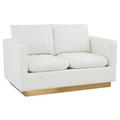 LeisureMod Nervo Modern Mid-Century Upholstered Leather Loveseat with Gold Frame in White - LeisureMod NS55W-L