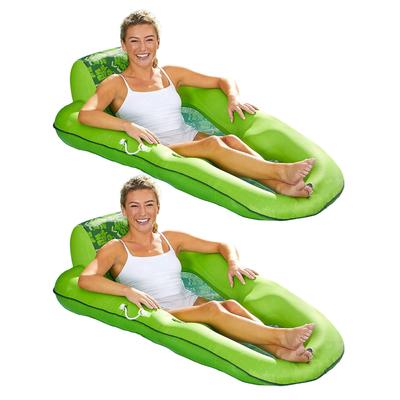 Aqua Leisure Luxury Water Recliner Pool Floats w/ Headrest, Lime Floral (2 Pack) - 2.7