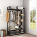 Free-Standing Closet Organizer with Storage Box & Side Hook, Portable Garment Rack with 6 Shelves and Hanging Rod