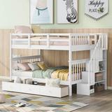 Elnoria Full Over Full 3 Drawer Standard Bunk Bed w/ Shelves by Harriet Bee in White | 63 H x 58 W x 94 D in | Wayfair