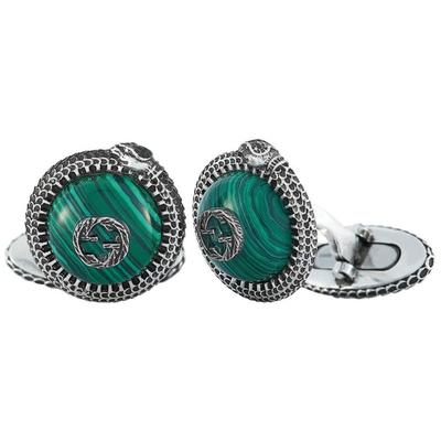 Gucci Accessories | Authentic Gucci Garden Gg Snake Cuff Links In Silver New In Box | Color: Green/Silver | Size: 0.85" Pendant