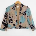 Anthropologie Jackets & Coats | Anthropologie Odille Micro Corduroy Floral Ruffle Open Front Blazer Jacket | Color: Blue/Tan | Size: 2