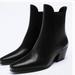 Zara Shoes | Black Leather Cowboy Ankle Booties, Zara, Size 7.5 | Color: Black | Size: 7.5