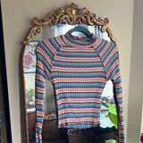Free People Sweaters | Free People Colorful Striped Turtleneck Cropped | Color: Blue/Yellow | Size: Xs